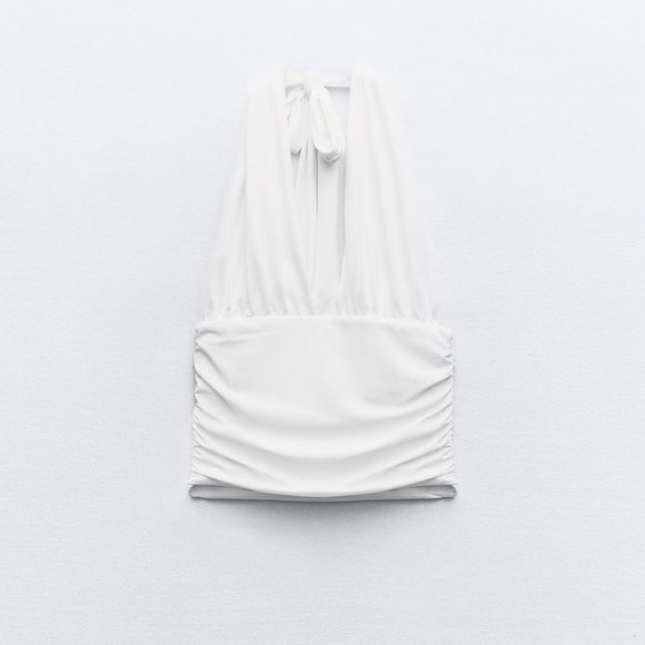 ZARA POLYAMIDE CROP HALTER TOP - Picture 8 of 10